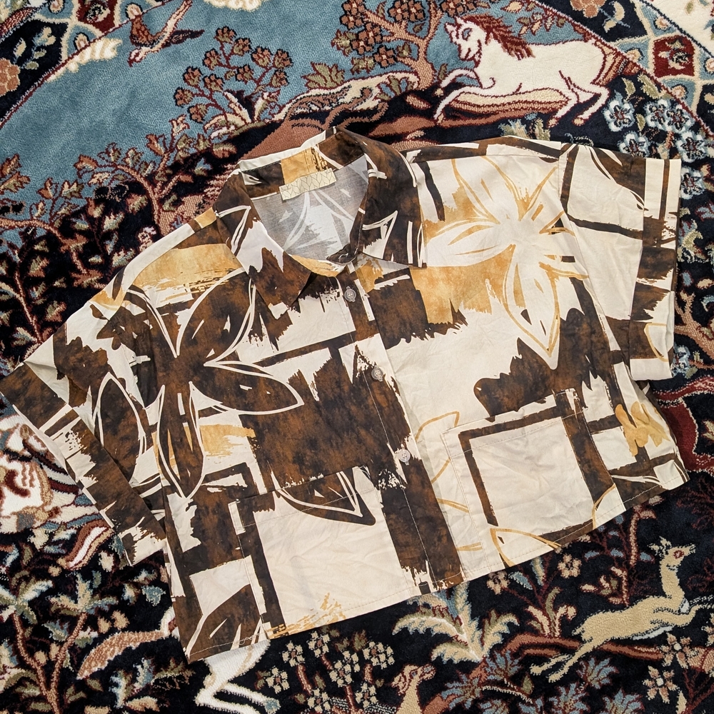 Brown and Cream Abstract Crop Top (Purchased In Italy)
